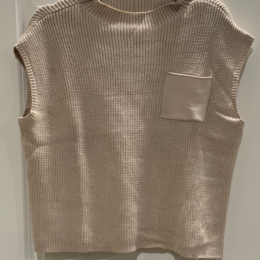 Sleeveless Knit Top with Pocket - Beige